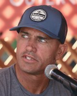 Surf Ranch founder, Kelly Slater at an abridged press conference on Wednesday as he prepares for a weekend of championship surfing.